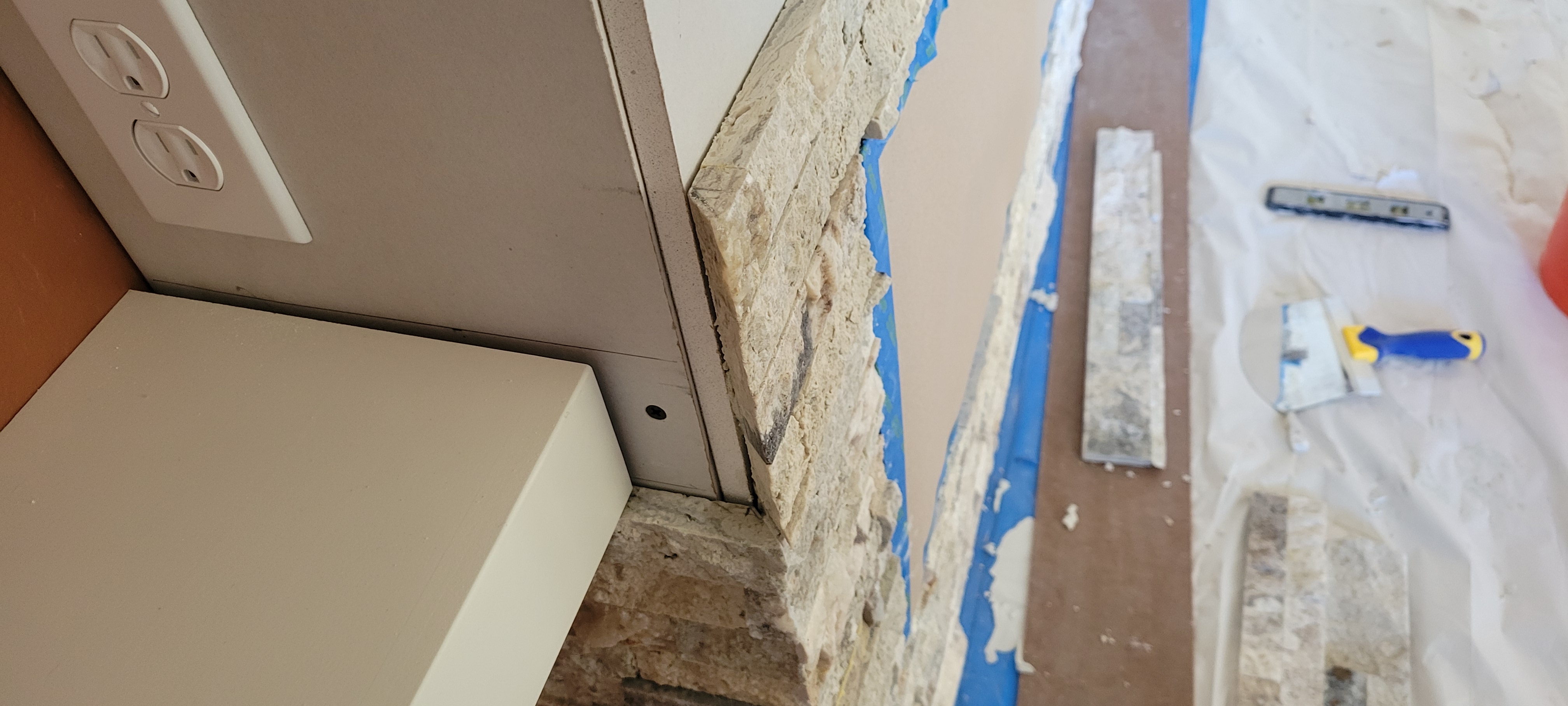 Stone tiling in progress