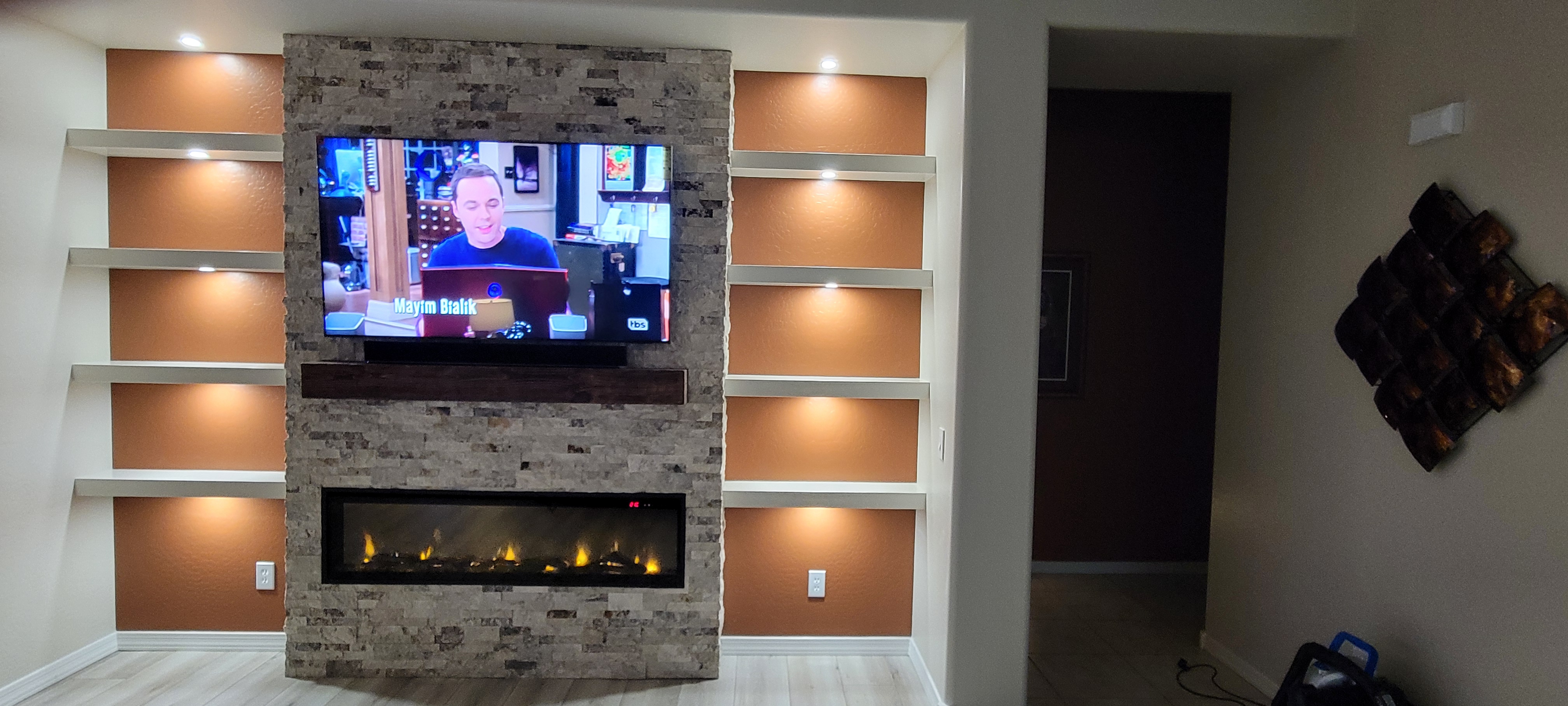 Fireplace with shelves