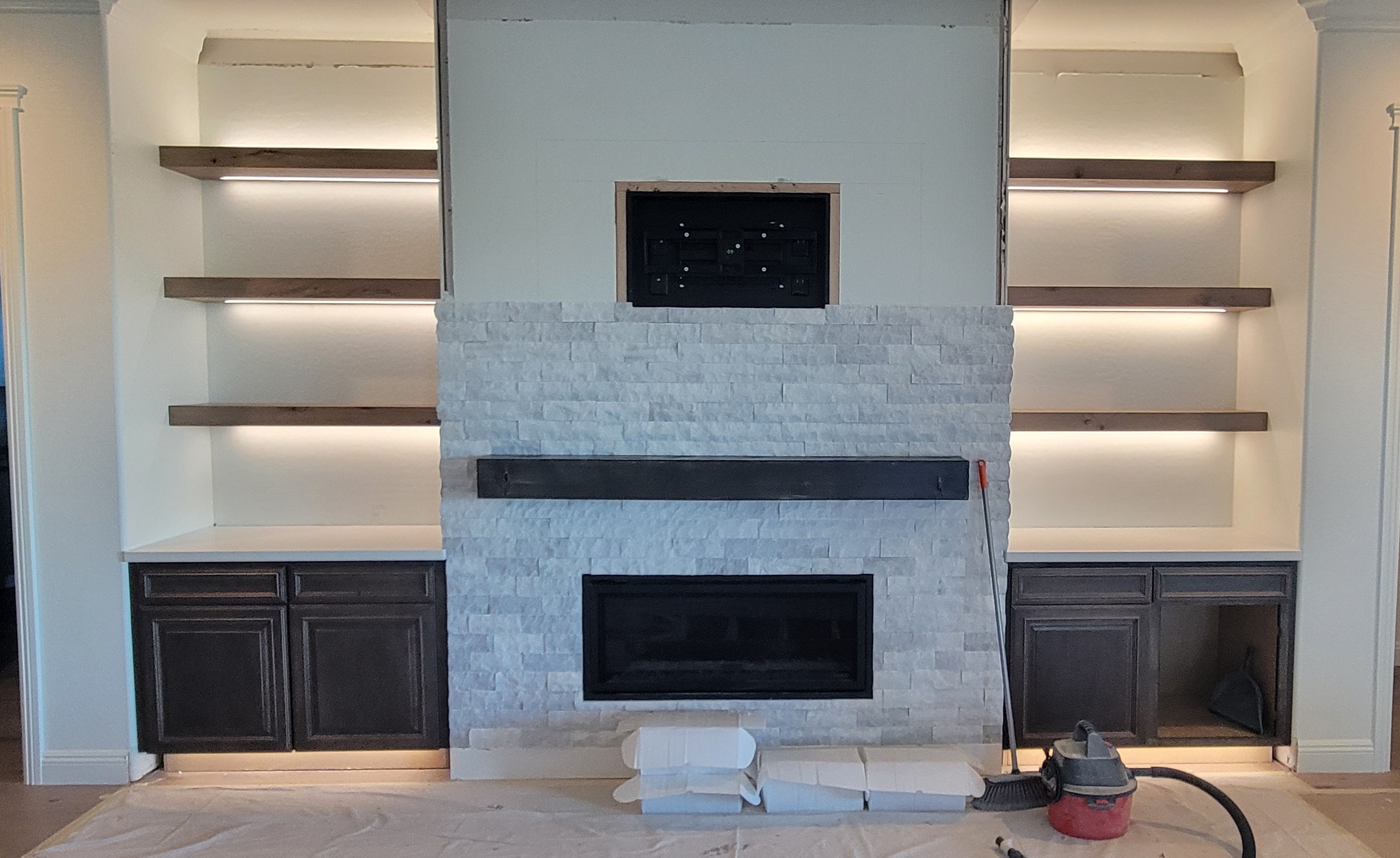 Marble fireplace wall
